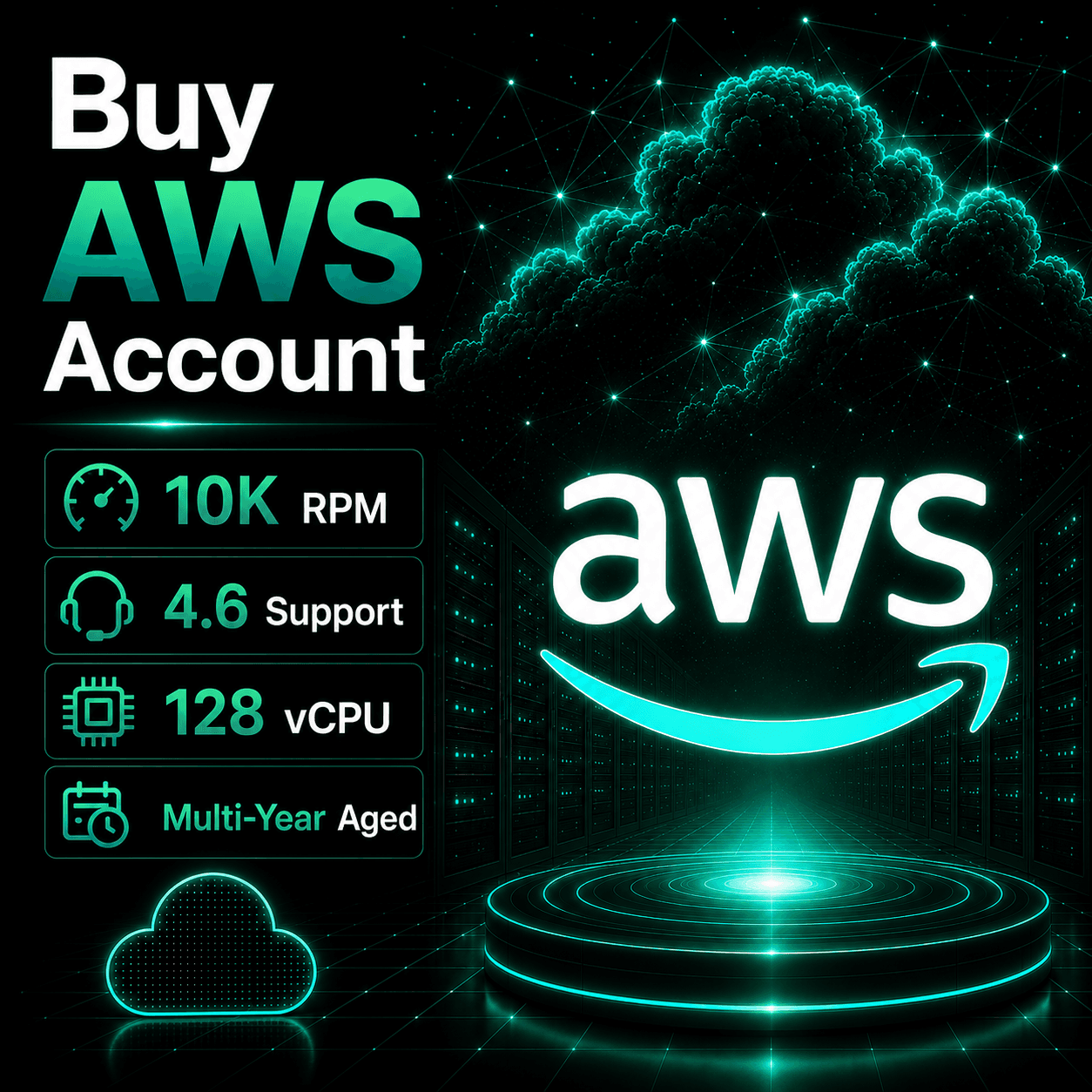Buy AWS Account — 10K RPM | 4.6 Support | 128 vCPU | Multi-Year Aged illustration