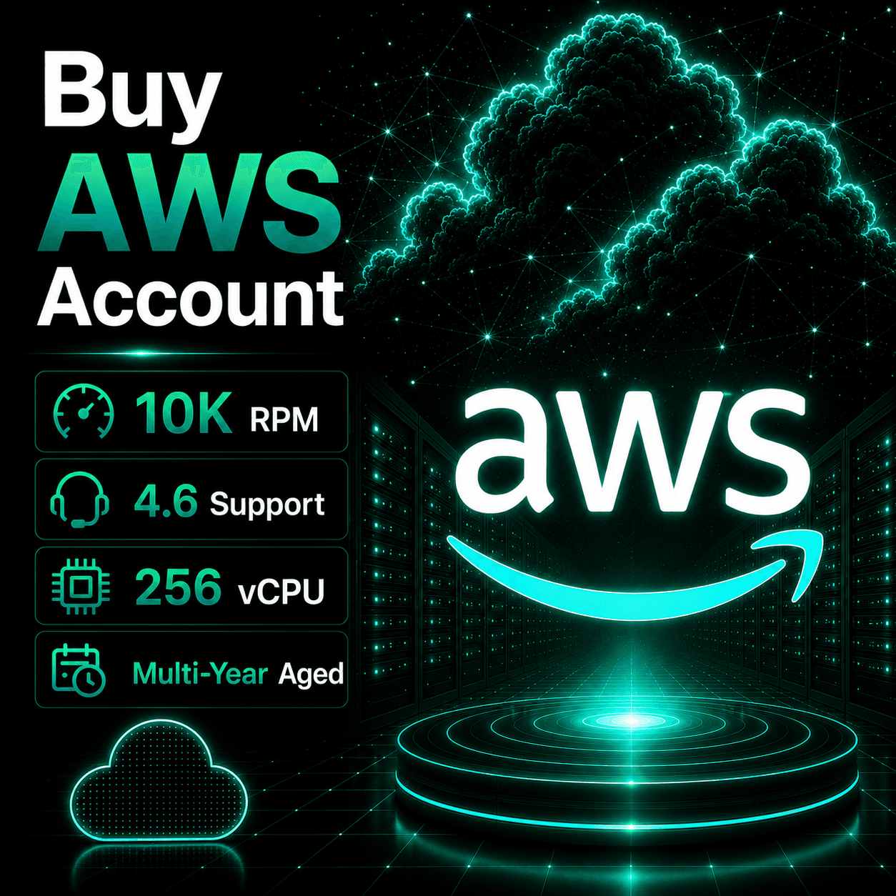 Buy AWS Account — 10K RPM | 4.6 Support | 256 vCPU | Multi-Year Aged illustration
