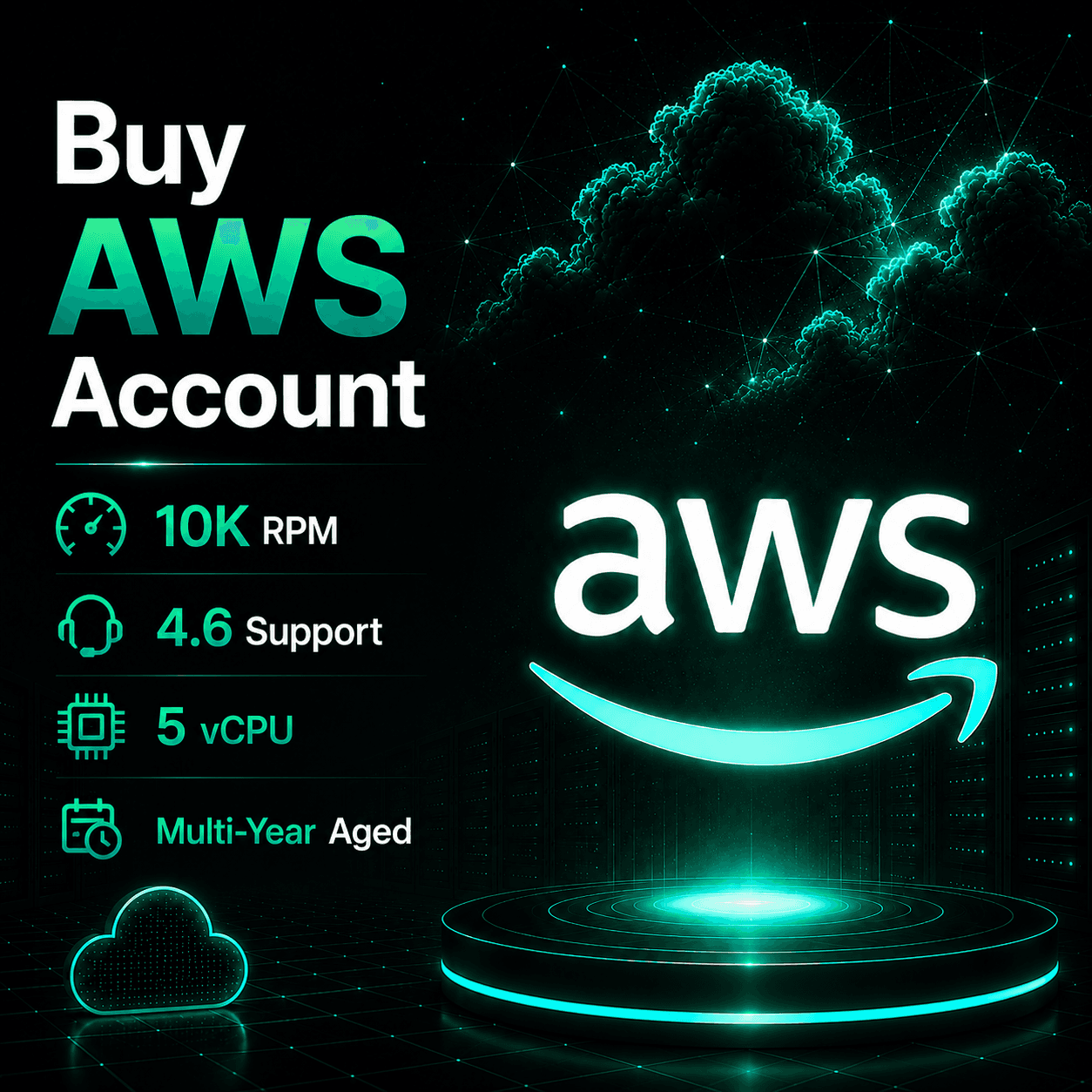 Buy AWS Account — 10K RPM | 4.6 Support | 5 vCPU | Multi-Year Aged illustration